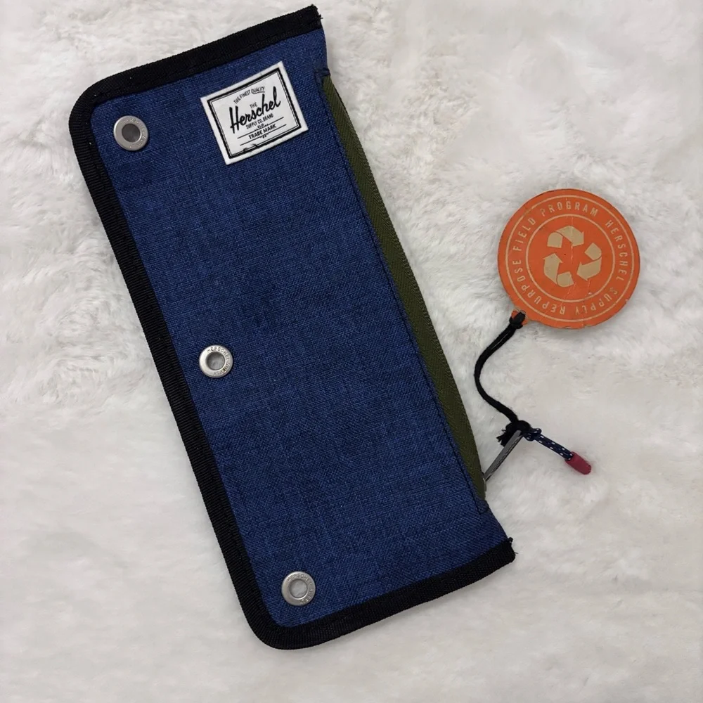 Herschel Blue Repurposed Binder Pencil Case NEW